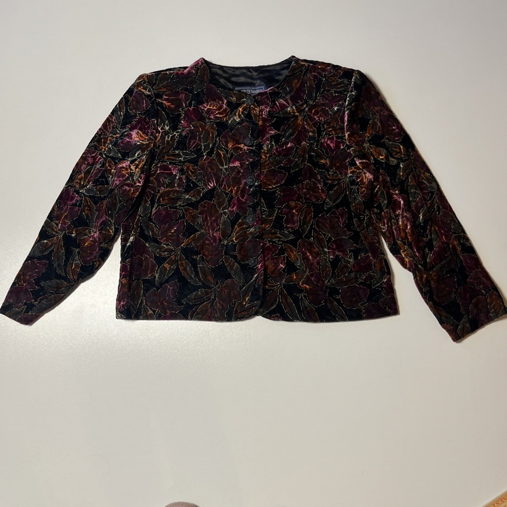 Vtg Maggie McNaughton Velvet Burnout Leaf Jacket Size 18 Festive Autumn Blazer - Picture 2 of 7